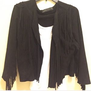 Zara M Suede Fringe Open Jacket